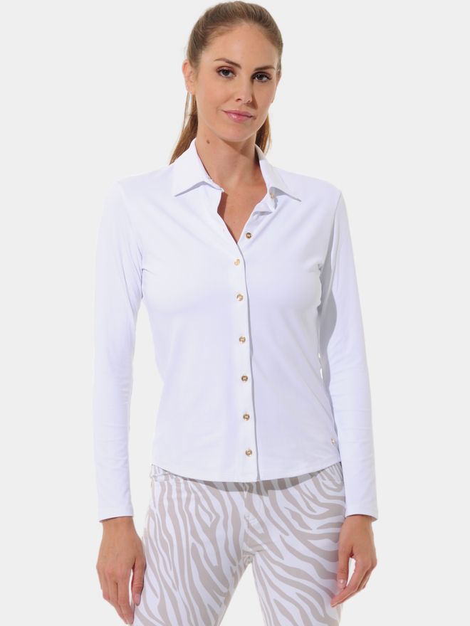 MDC Button-Down Langarm Polo weiß