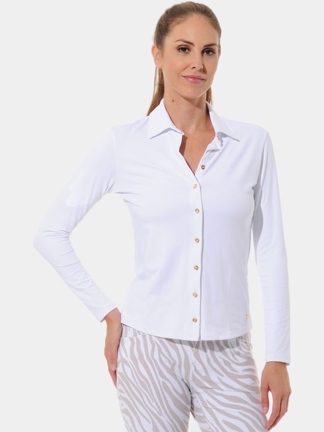 MDC Button-Down Langarm Polo weiß