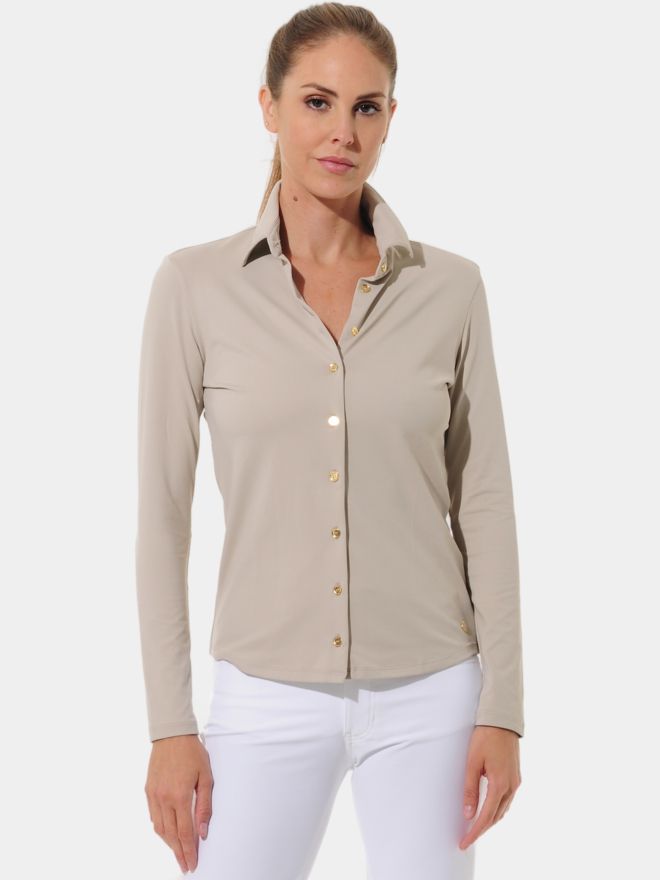 MDC Button-Down Langarm Polo sand