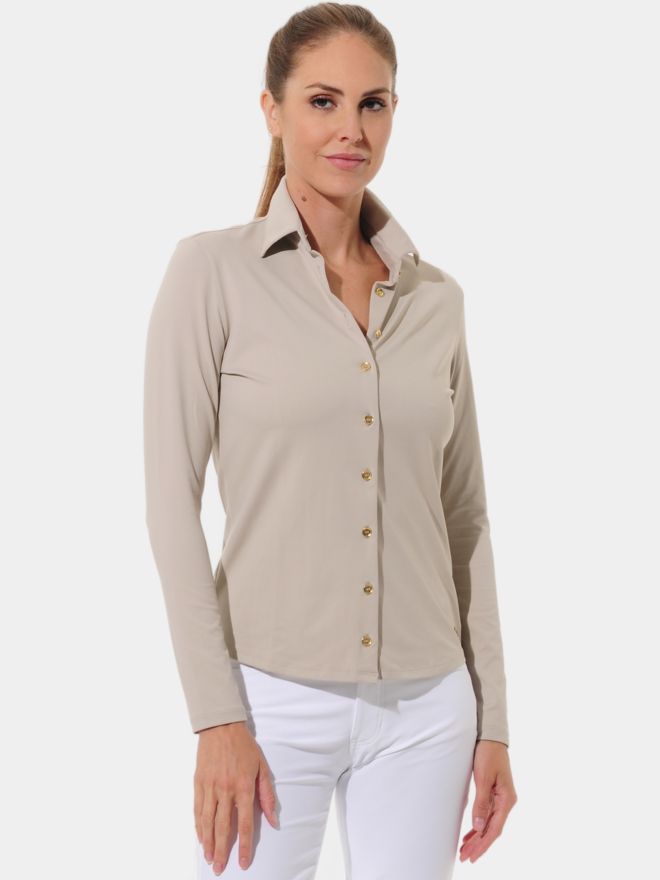 MDC Button-Down Langarm Polo sand