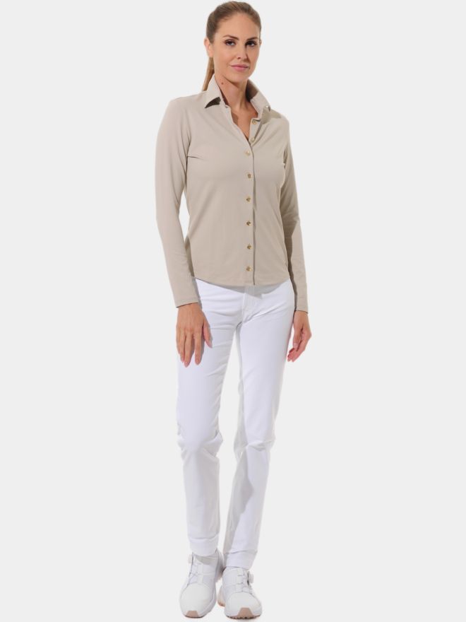 MDC Button-Down Langarm Polo sand