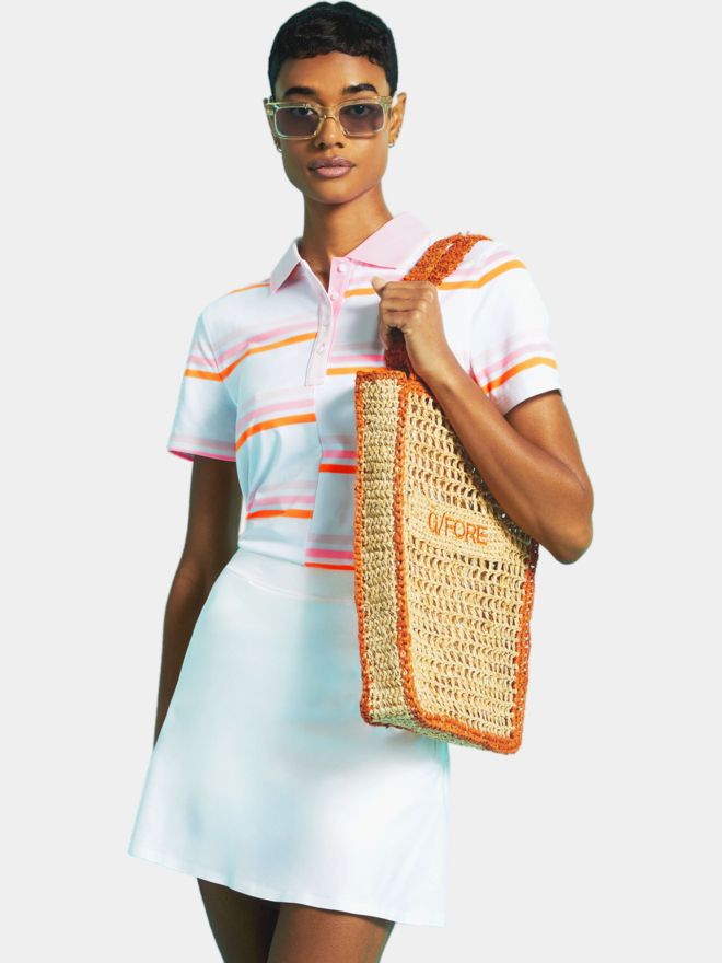 G/Fore OFFSET GRADIENT STRIPE RIB COLLAR TECH JERSEY Halbarm Polo rosa