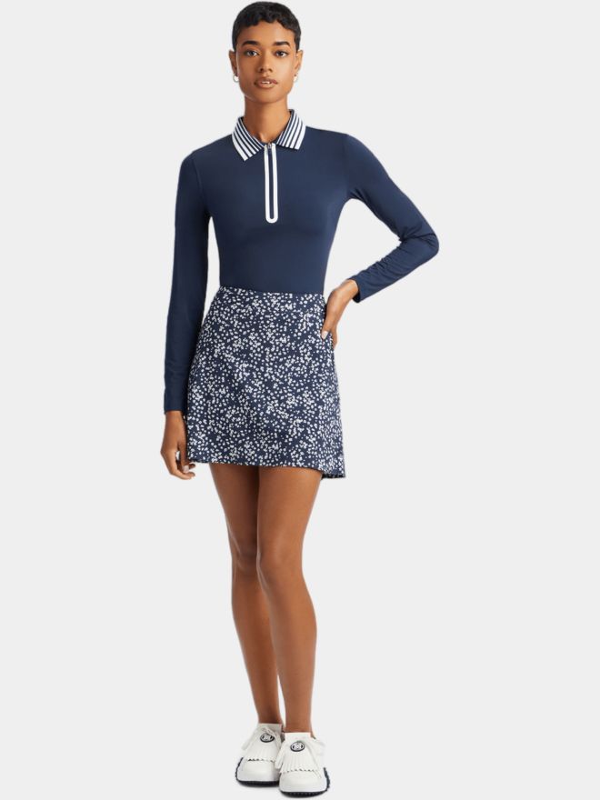 G/Fore SILKY TECH NYLON ZIP Langarm Polo navy