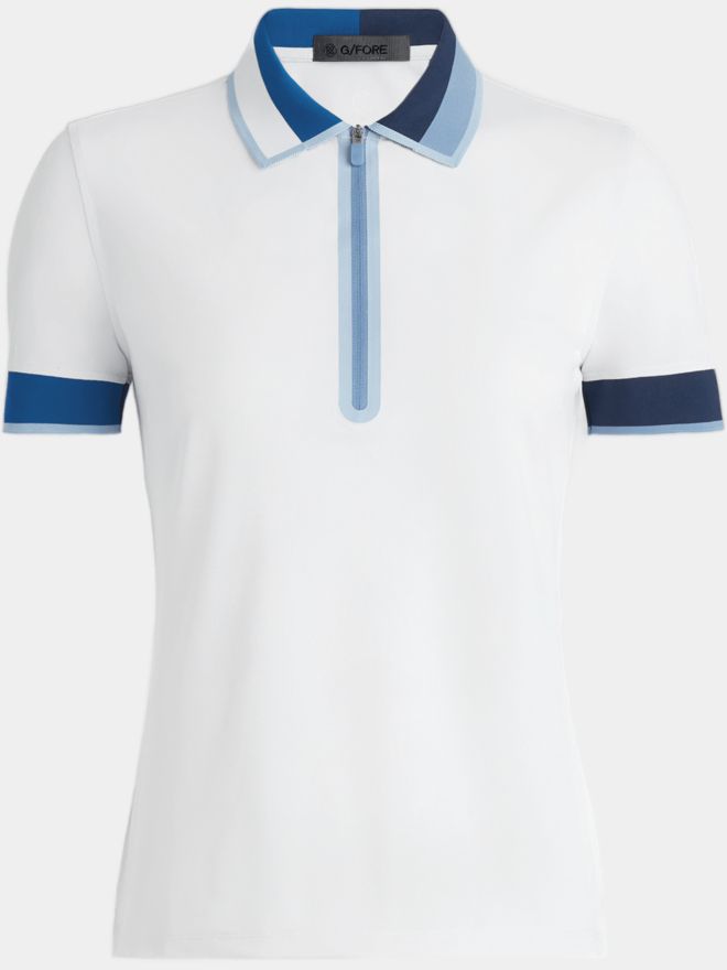 G/Fore CONTRAST RIB COLLAR QUARTER ZIP TECH PIQUÉ half-sleeved polo white