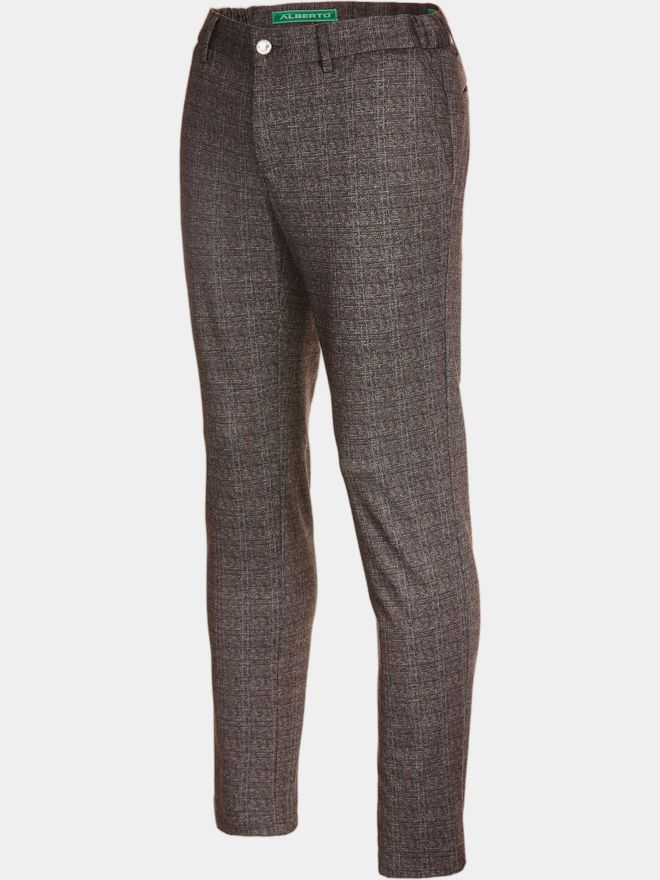 Alberto ROOKIE-7 - Jersey Check Chino Hose braun