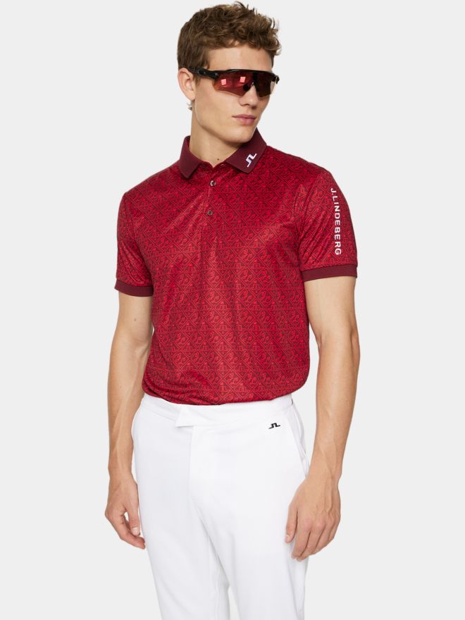 J.Lindeberg Tour Tech Reg Fit Print Halbarm Polo rot