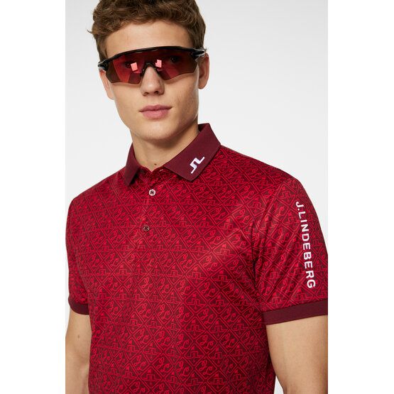 J.Lindeberg Tour Tech Reg Fit Print Halbarm Polo rot