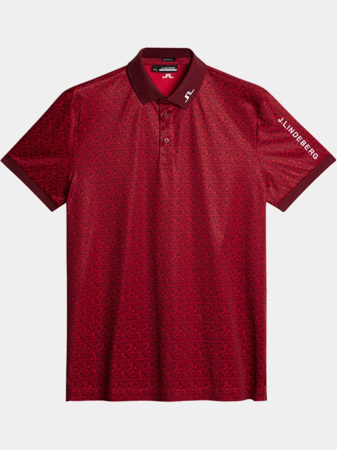 J.Lindeberg Tour Tech Reg Fit Print Halbarm Polo rot
