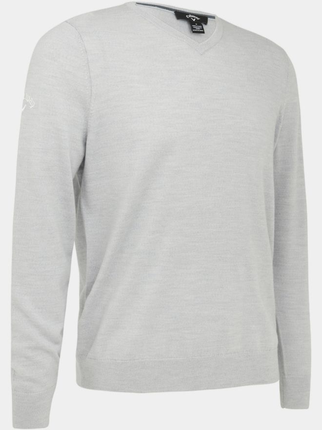 Callaway V-Neck Merino Sweater Pullover Strick hellgrau