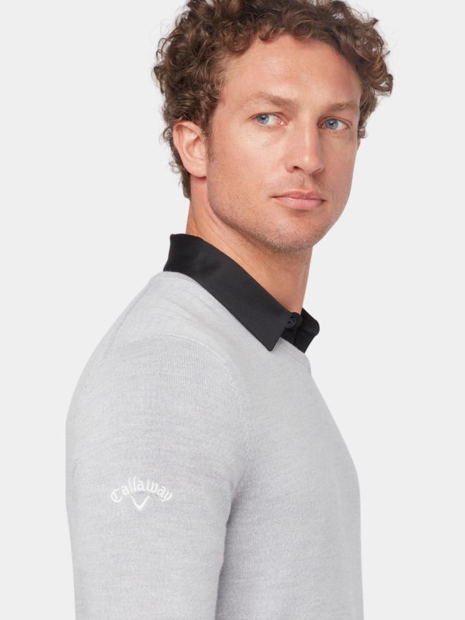 Callaway V-Neck Merino Sweater Pullover Strick hellgrau