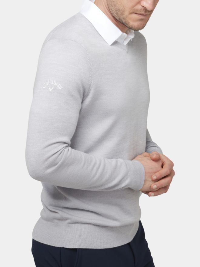 Callaway V-Neck Merino Sweater Pullover Strick hellgrau