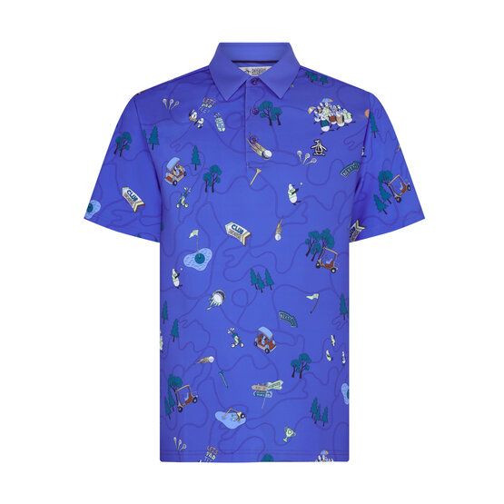 Penguin Petes Game All Over Novelty Print Halbarm Polo blau