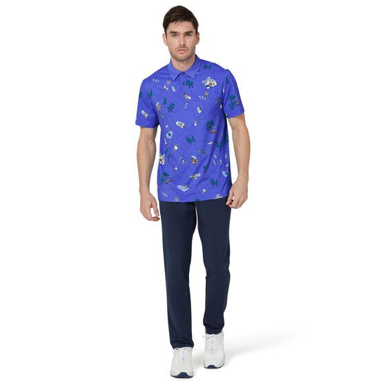 Penguin Petes Game All Over Novelty Print Halbarm Polo blau