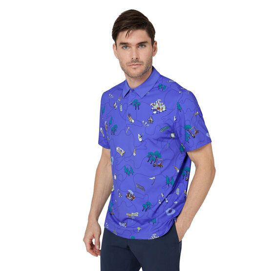 Penguin Petes Game All Over Novelty Print Halbarm Polo blau