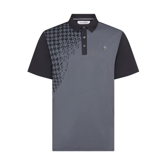 Penguin  Asymetrical Pete Gingham Color Block Half Sleeve Polo black