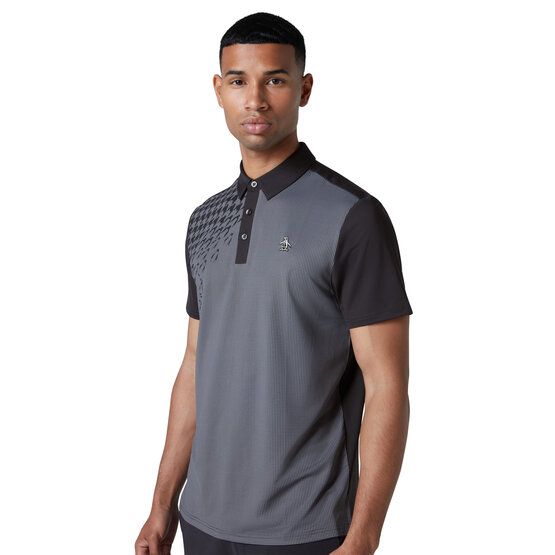 Penguin Asymetrical Pete Gingham Colour Block Halbarm Polo schwarz