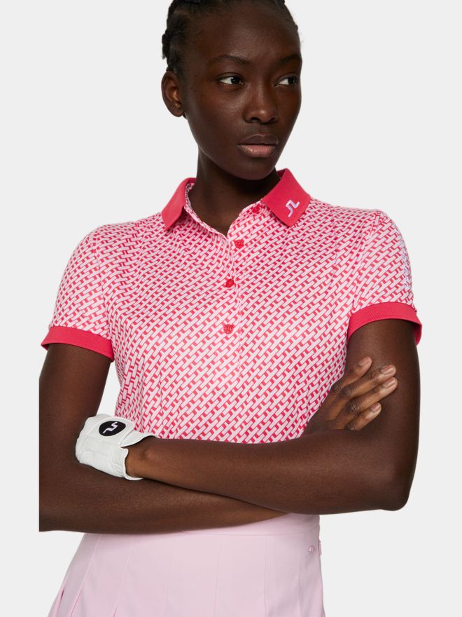 J.Lindeberg Tour Tech Print Halbarm Polo pink
