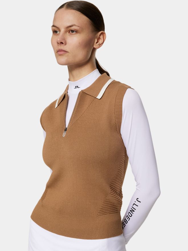 J.Lindeberg Ramona Knitted ohne Arm Polo camel