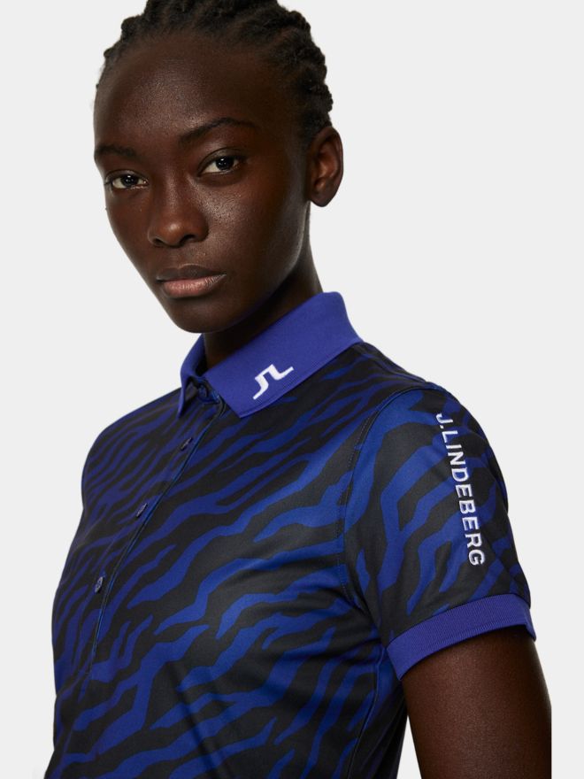 J.Lindeberg Tour Tech Print Halbarm Polo blau