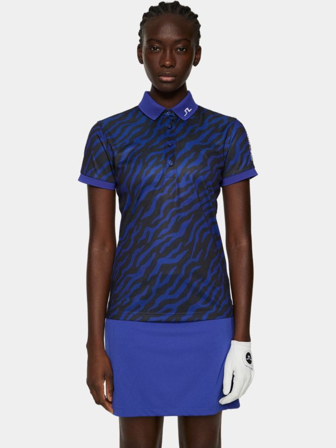 J.Lindeberg Tour Tech Print Halbarm Polo blau