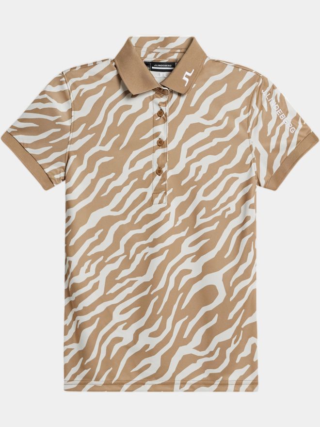 J.Lindeberg Tour Tech Print Halbarm Polo camel