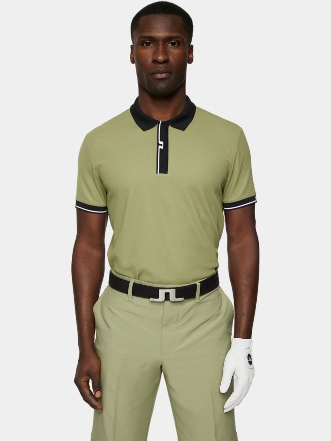 J.Lindeberg Bay Slim Halbarm Polo oliv