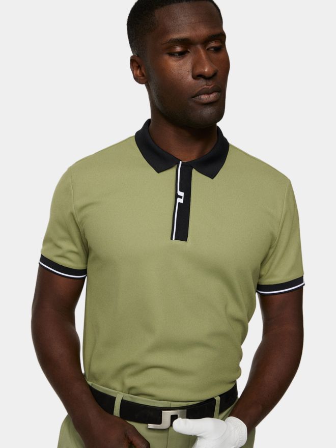 J.Lindeberg Bay Slim Halbarm Polo oliv