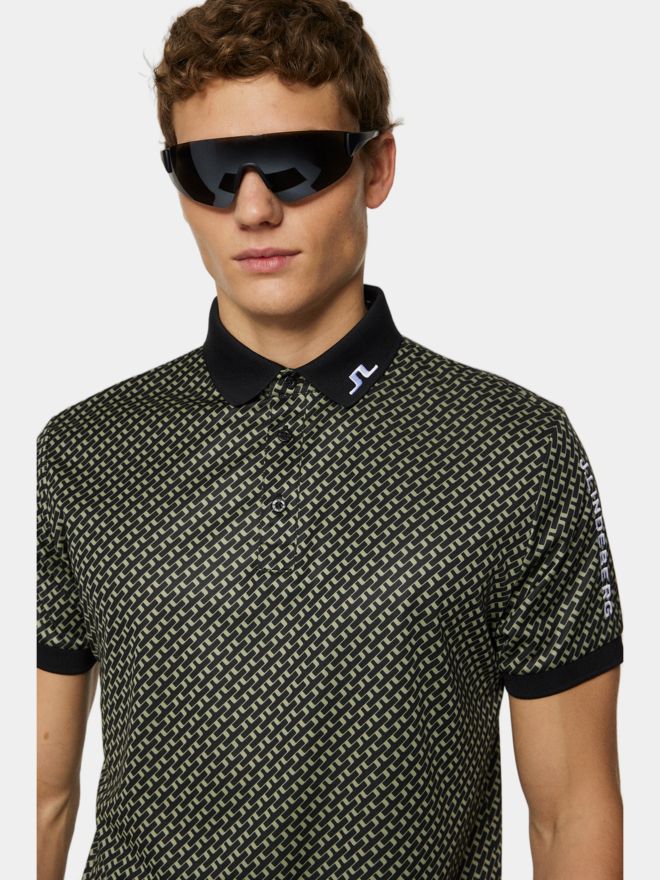 J.Lindeberg Tour Tech Print Half Sleeve Polo olive