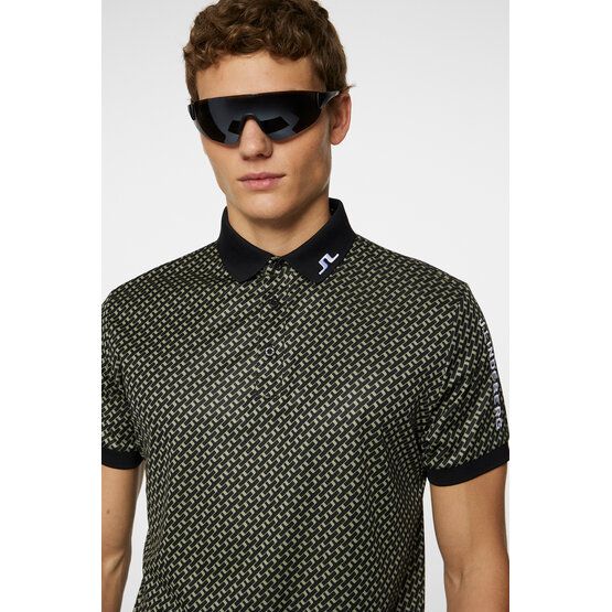 J.Lindeberg Tour Tech Print Halbarm Polo oliv