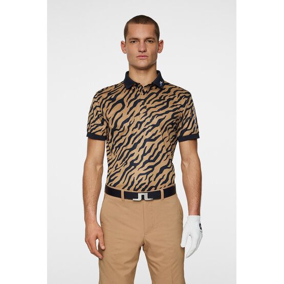 J.Lindeberg  Tour Tech Print Tour Tiger Brown M Half Sleeve Polo brown