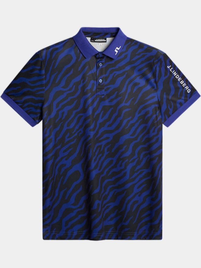 J.Lindeberg Tour Tech Print Tour Tiger Brown M Halbarm Polo royal