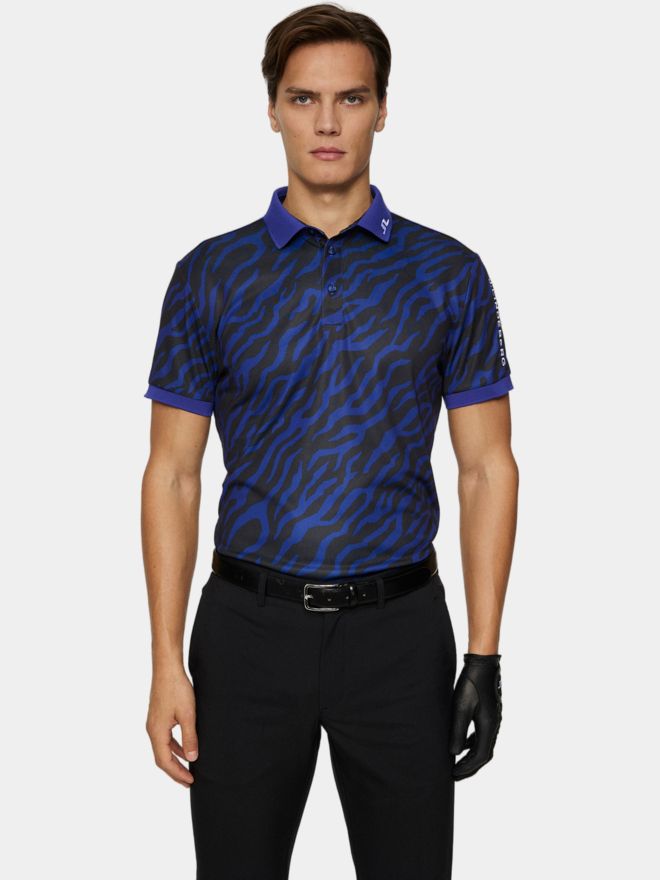 J.Lindeberg Tour Tech Print Tour Tiger Brown M Halbarm Polo royal