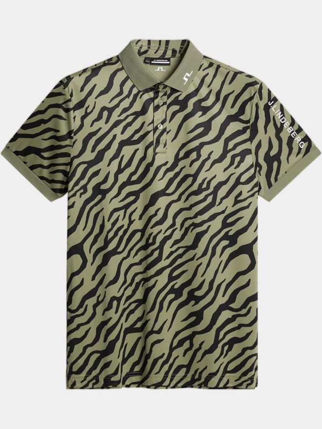 J.Lindeberg Tour Tech Print Halbarm Polo oliv