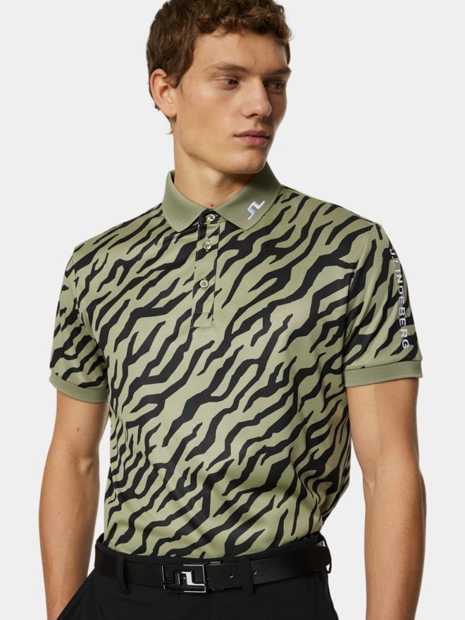 J.Lindeberg Tour Tech Print Halbarm Polo oliv