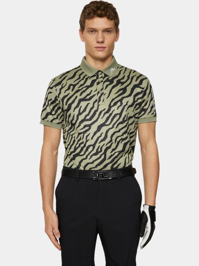 J.Lindeberg Tour Tech Print Halbarm Polo oliv