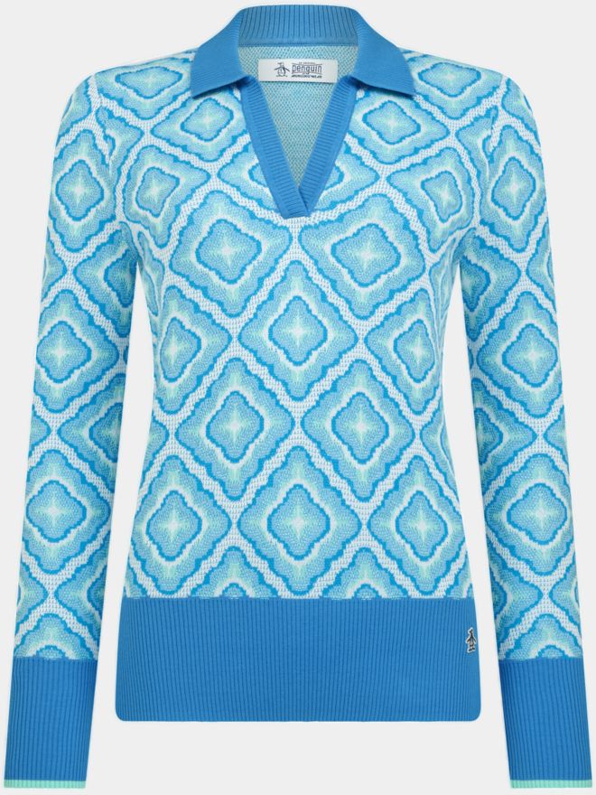 Penguin Lattice Jacquard Sweater Pullover Strick blau
