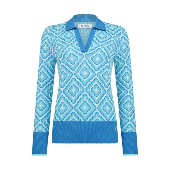 Penguin Lattice Jacquard Sweater Pullover Strick blau