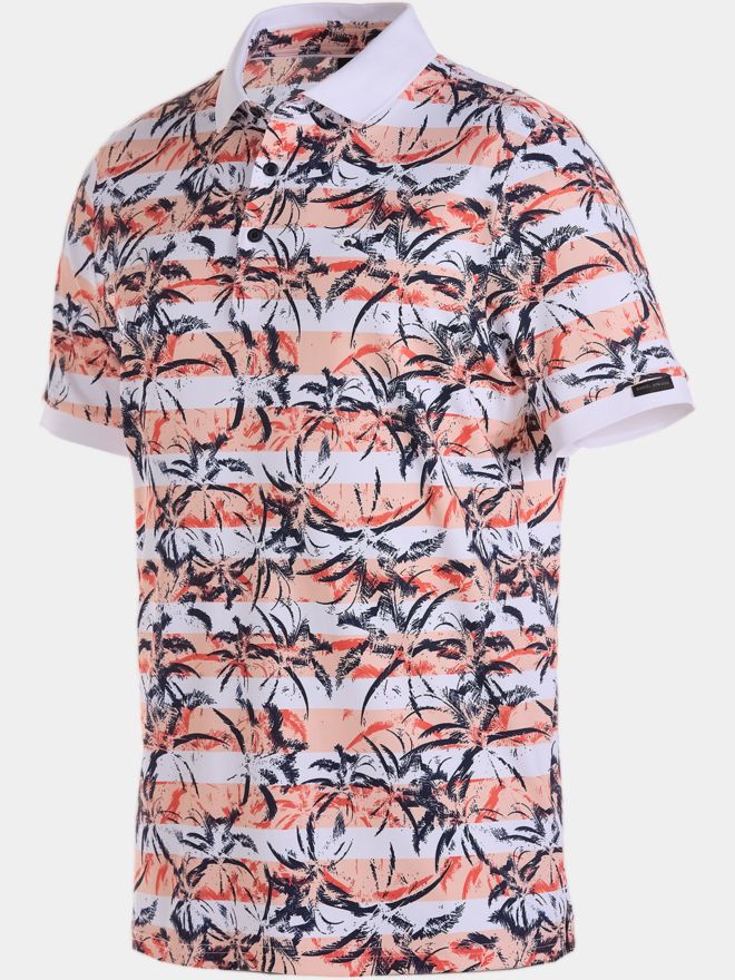 Daniel Springs Druck Pique Halbarm Polo koralle