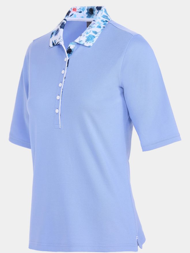 Valiente Polo s květinovým límcem a krátkým rukávem světle modrá