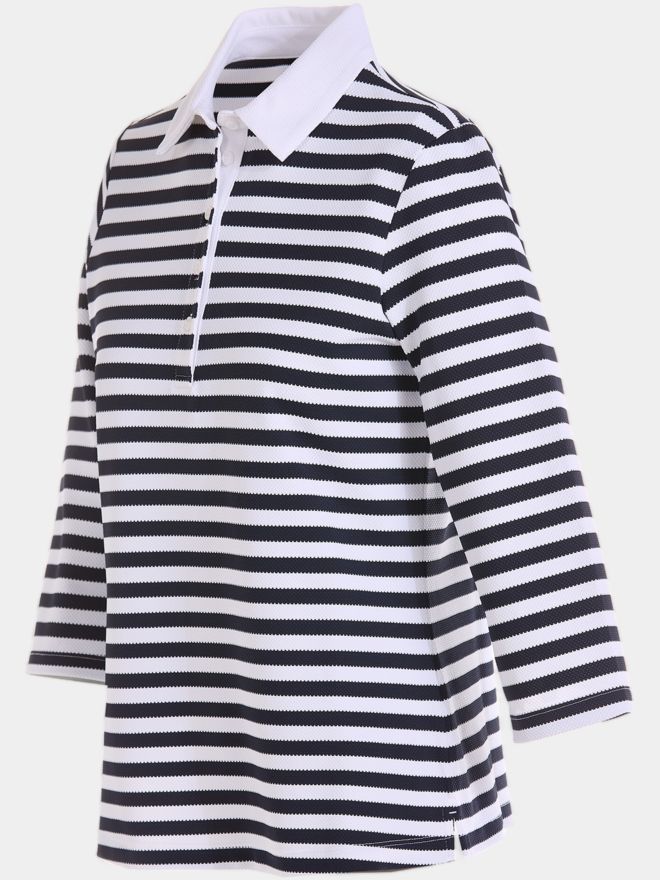 Valiente Jaquard-Streifen 3/4 Arm Polo navy