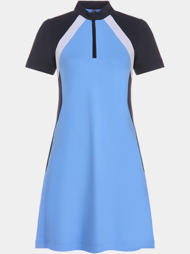Valiente Pique Stehkragen Halbarm Kleid blau