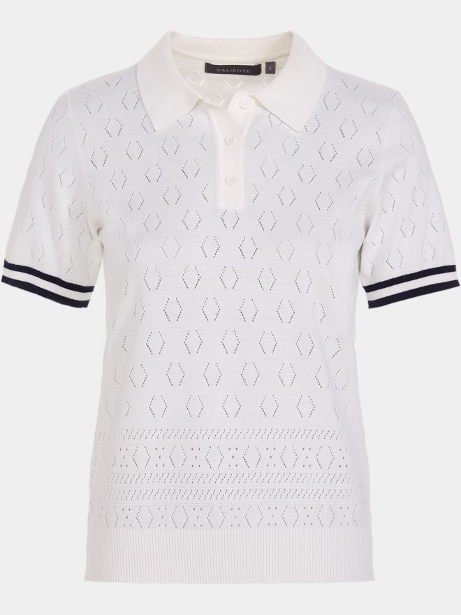 Valiente Strick Jaquard Halbarm Polo weiß