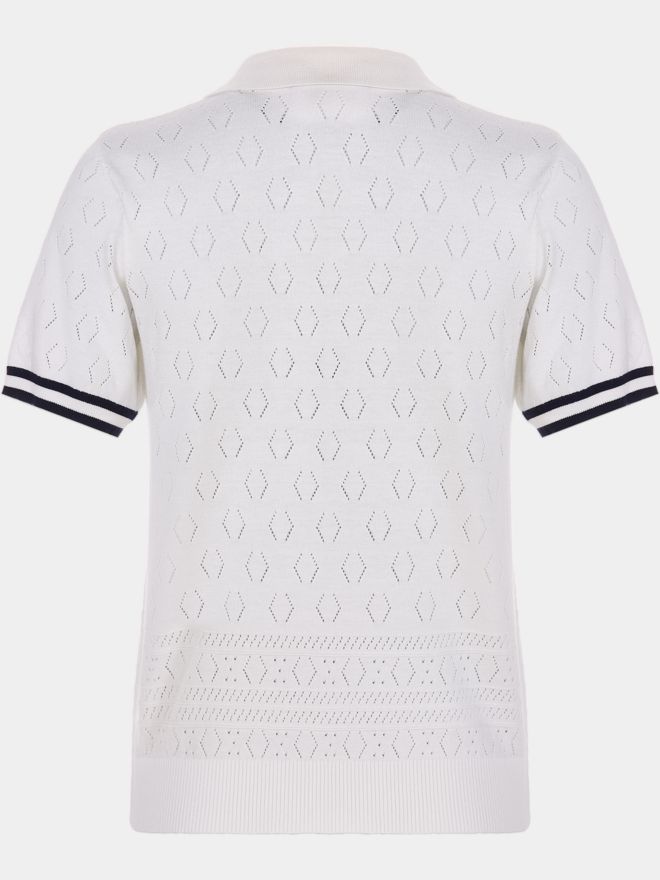 Valiente Strick Jaquard Halbarm Polo weiß
