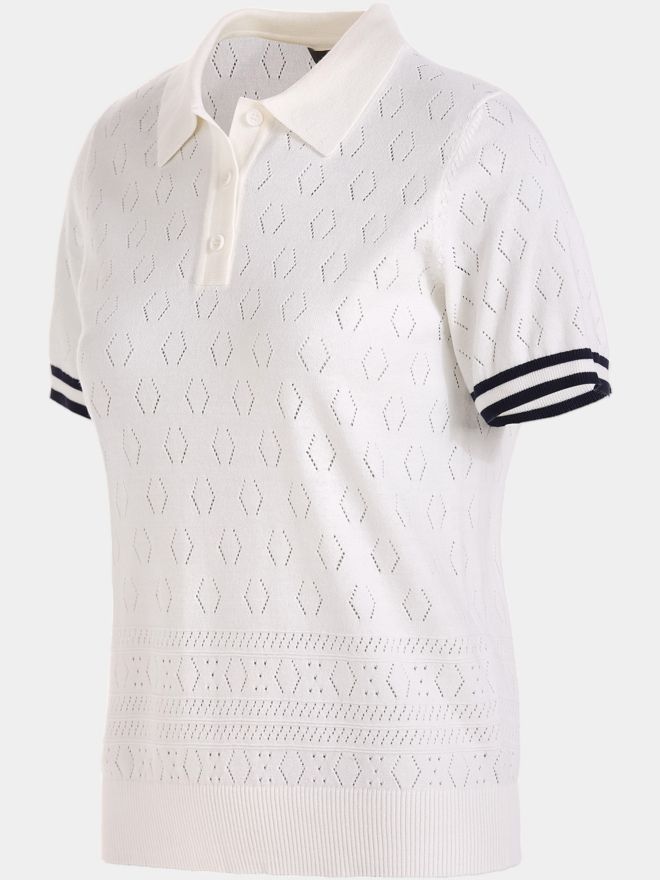 Valiente Strick Jaquard Halbarm Polo weiß