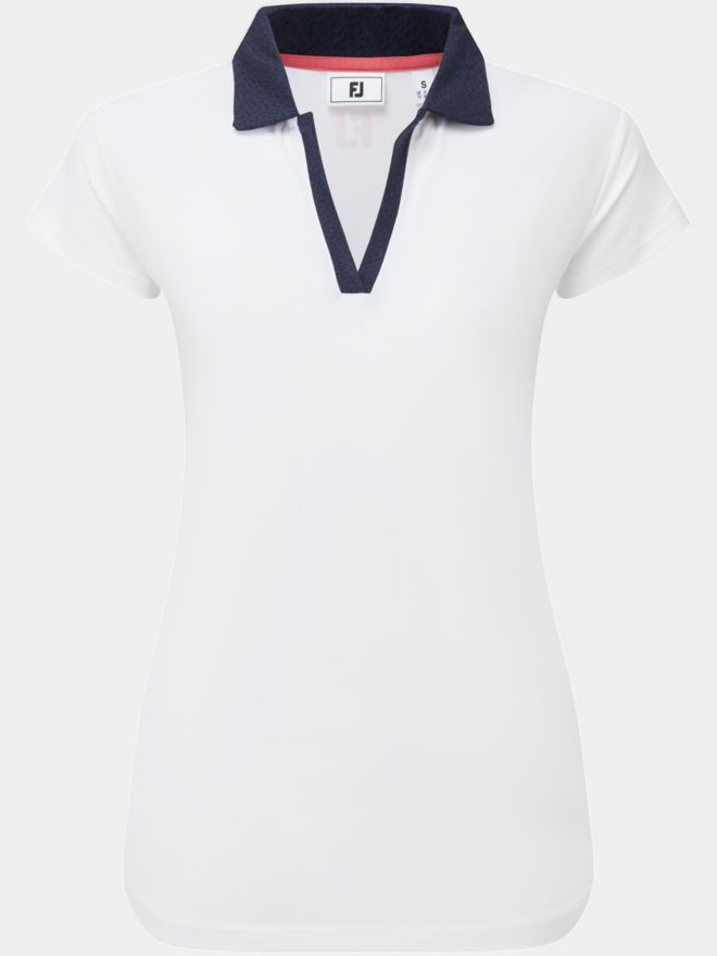 FootJoy Cap Sleeve Print Trim Lisle Halbarm Polo weiß