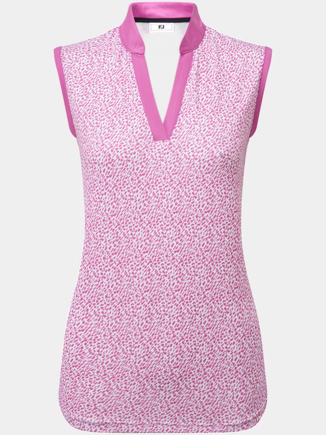 FootJoy Animal Print Open Placket ohne Arm Polo pink