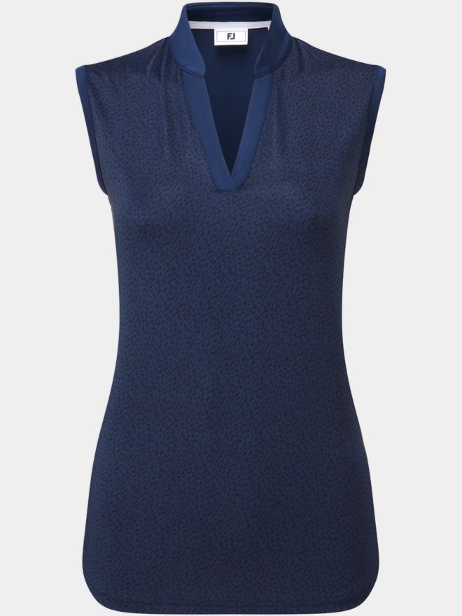 FootJoy Animal Print Open Placket ohne Arm Polo navy