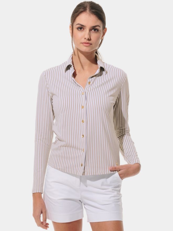 MDC Button Down Langarm Polo sand
