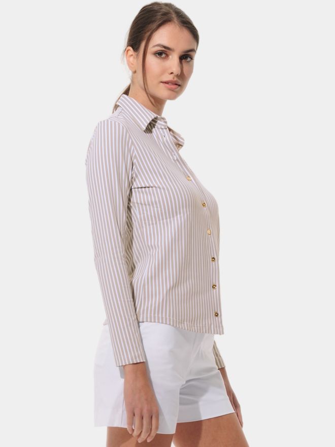 MDC Button Down Langarm Polo sand