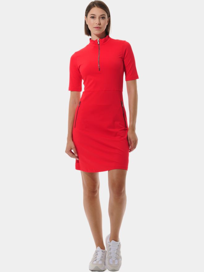 MDC Zip Golf Halbarm Kleid rot